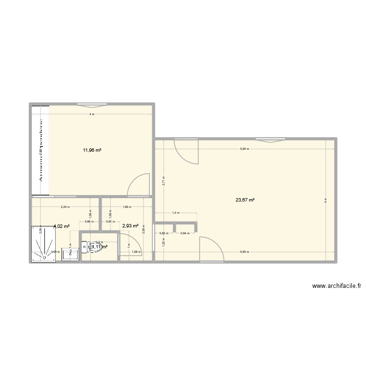guy mimizan. Plan de 5 pièces et 44 m2