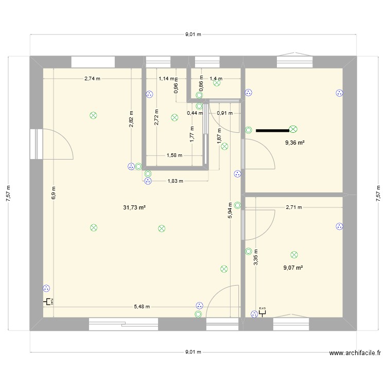 maison. Plan de 5 pièces et 55 m2