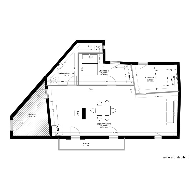 fan. Plan de 6 pièces et 90 m2