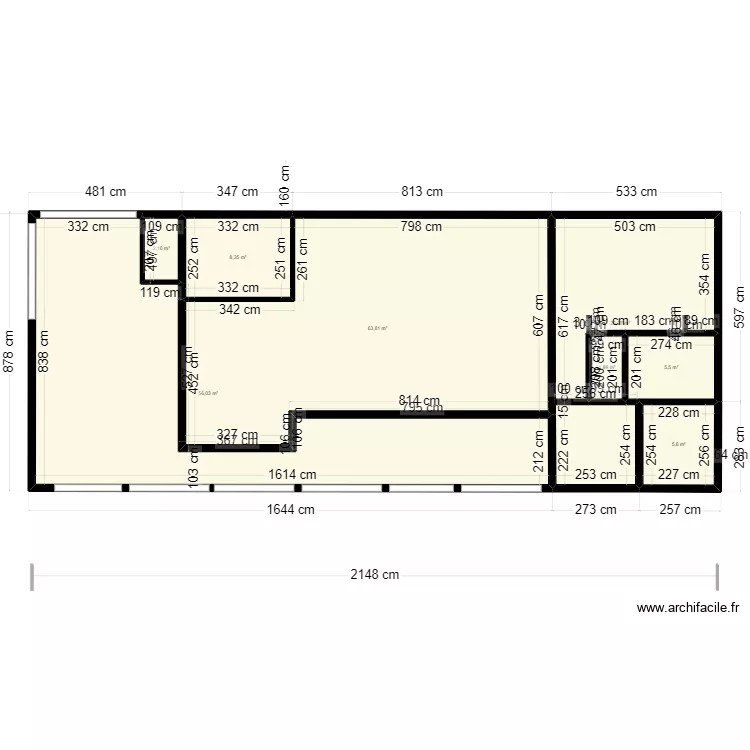 New 1101 droite sans meuble. Plan de 