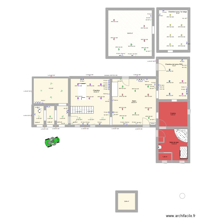 Maison CaMpagne 2. Plan de 11 pièces et 108 m2