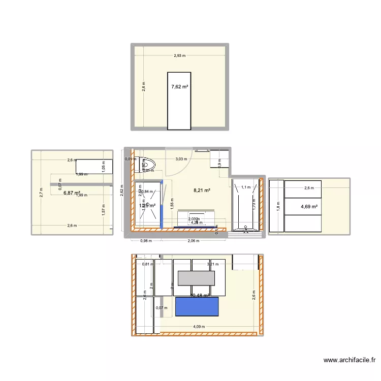Sdb haut. Plan de 