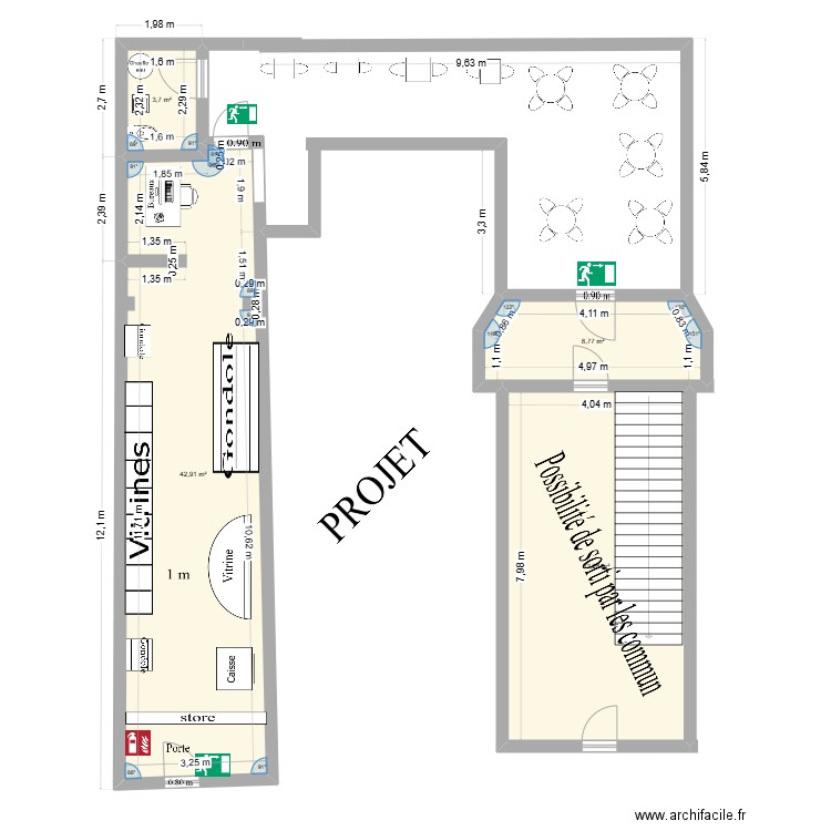 local. Plan de 4 pièces et 88 m2