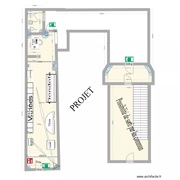 local. Plan de 4  et 88 m²