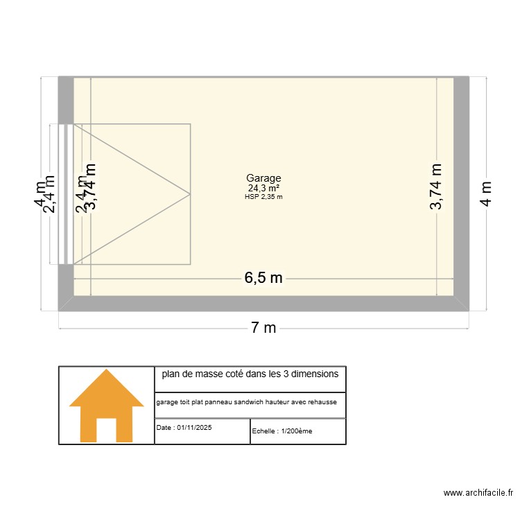 DPC2 plan de masse coté dans les 3 dimensions. Plan de 1 pièce et 24 m2