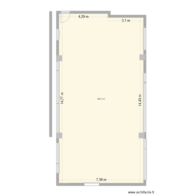 Plateau admin vierge. Plan de 1 pièce et 108 m2
