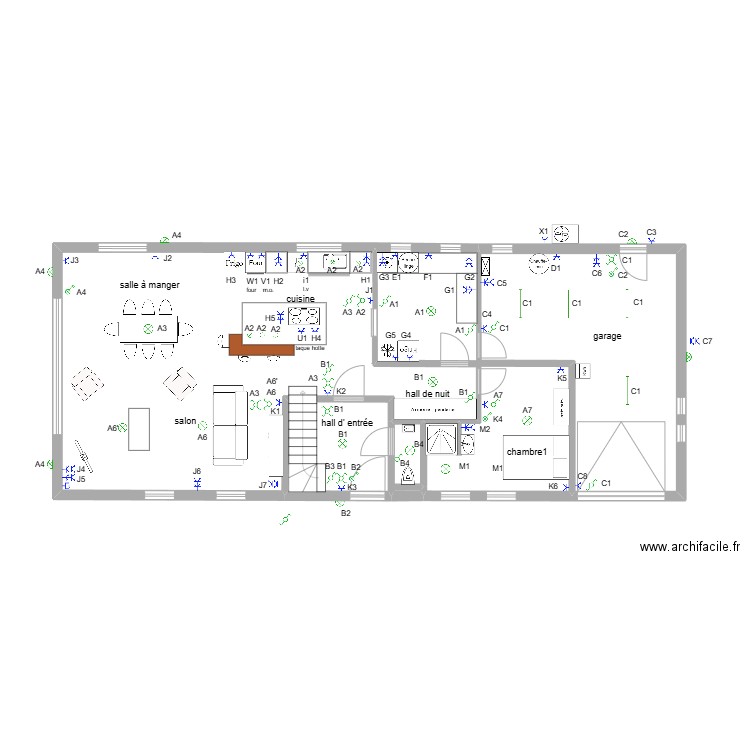 BEGONIAS  électricité. Plan de 4 pièces et 95 m2