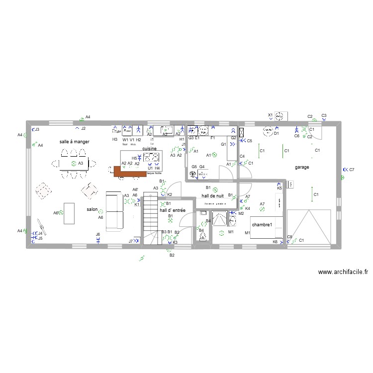 BEGONIAS  électricité. Plan de 5 pièces et 84 m2