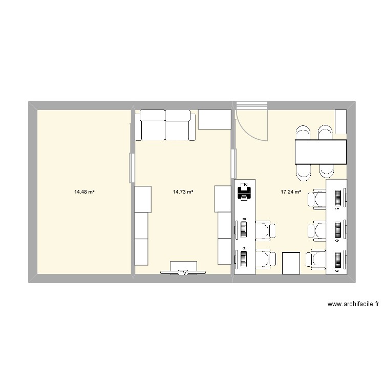 sdrf. Plan de 3 pièces et 46 m2