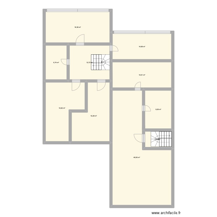 1er étage. Plan de 10 pièces et 159 m2