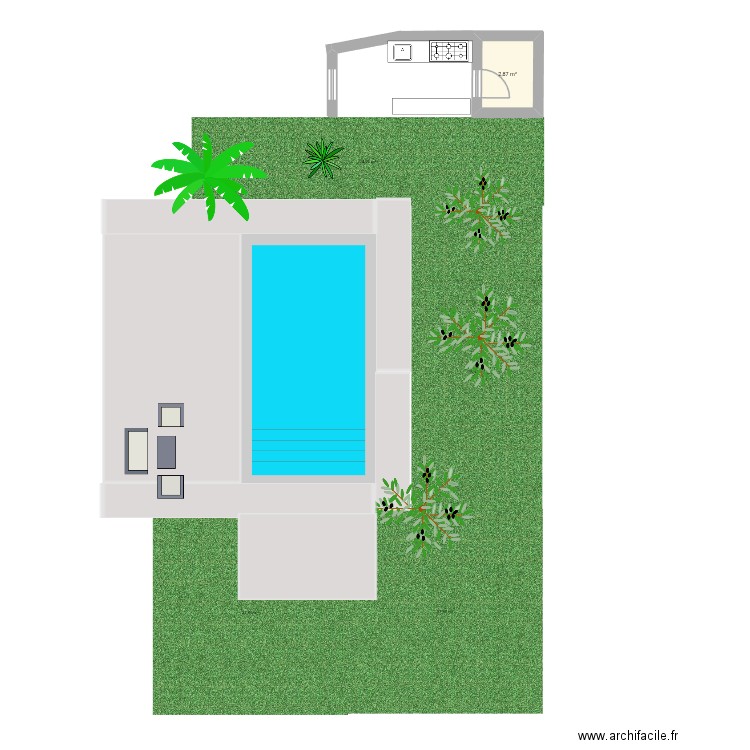 Pool house. Plan de 1 pièce et 3 m2