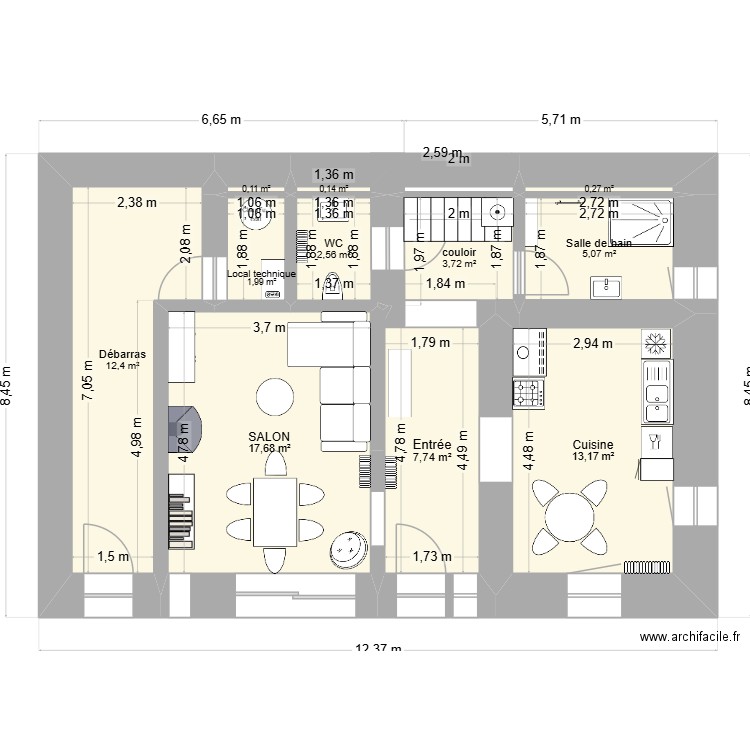 lalaye 8. Plan de 11 pièces et 65 m2