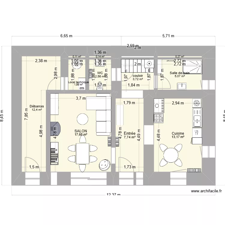 lalaye 8. Plan de 11 pièces et 65 m²