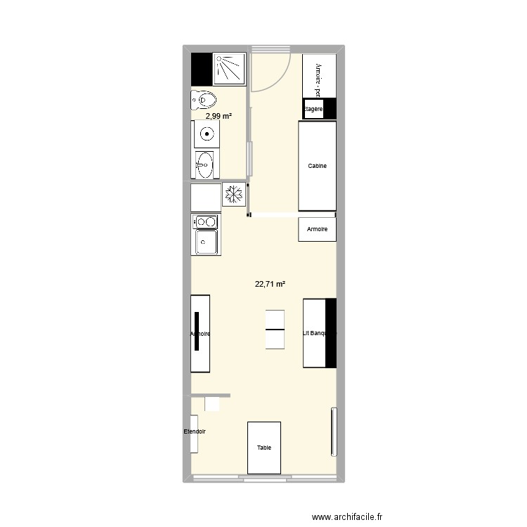 Carnon Omahas 2 Bis. Plan de 2 pièces et 26 m2