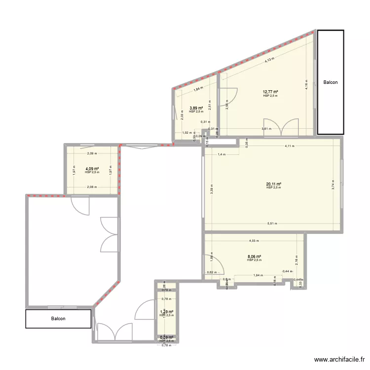 Plan existant Caroll Provost V2. Plan de 9  et 51 m²