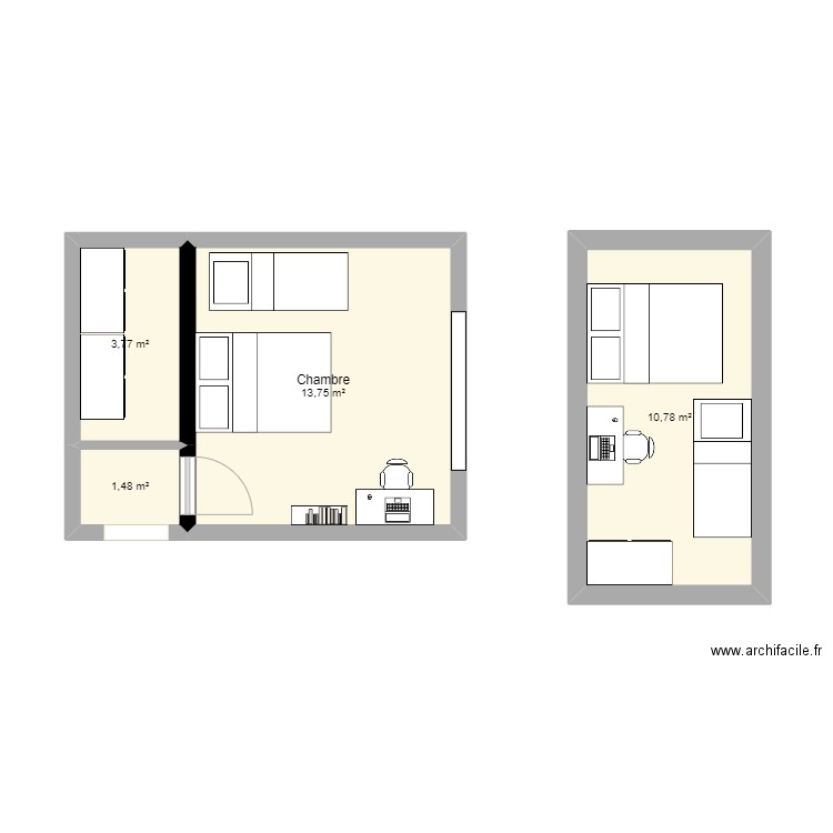 CHAMBRE CLARA. Plan de 4 pièces et 30 m2