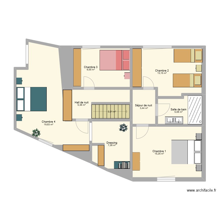 1er étage briquetterie . Plan de 12 pièces et 84 m2