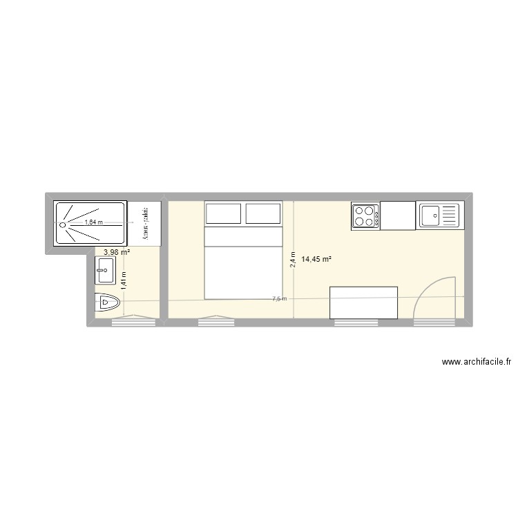 fhdh. Plan de 2 pièces et 18 m2