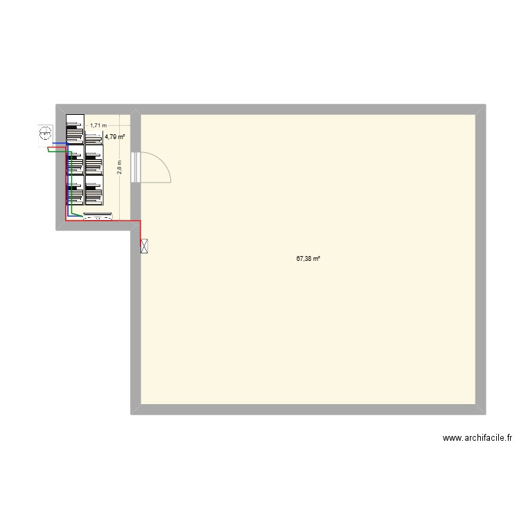 222. Plan de 2 pièces et 72 m2