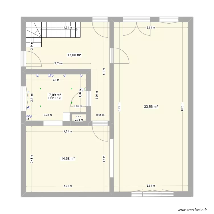 Plan FERMENT. Plan de 5  et 69 m²