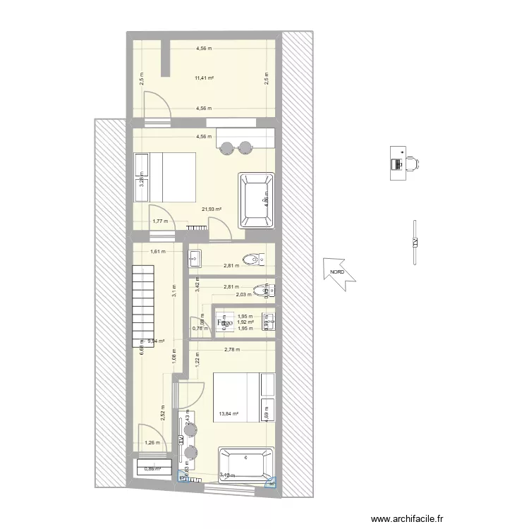 RDC 2 chambres d'hotes +1 petite. Plan de 6  et 60 m²