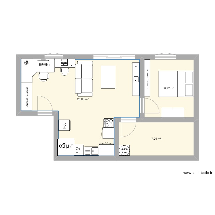 appartement Val. Plan de 3 pièces et 40 m2