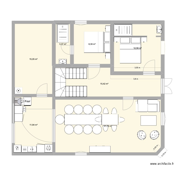 SOUSTONS RDC. Plan de 7 pièces et 99 m2