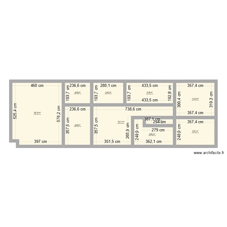 école dapi . Plan de 17 pièces et 196 m2