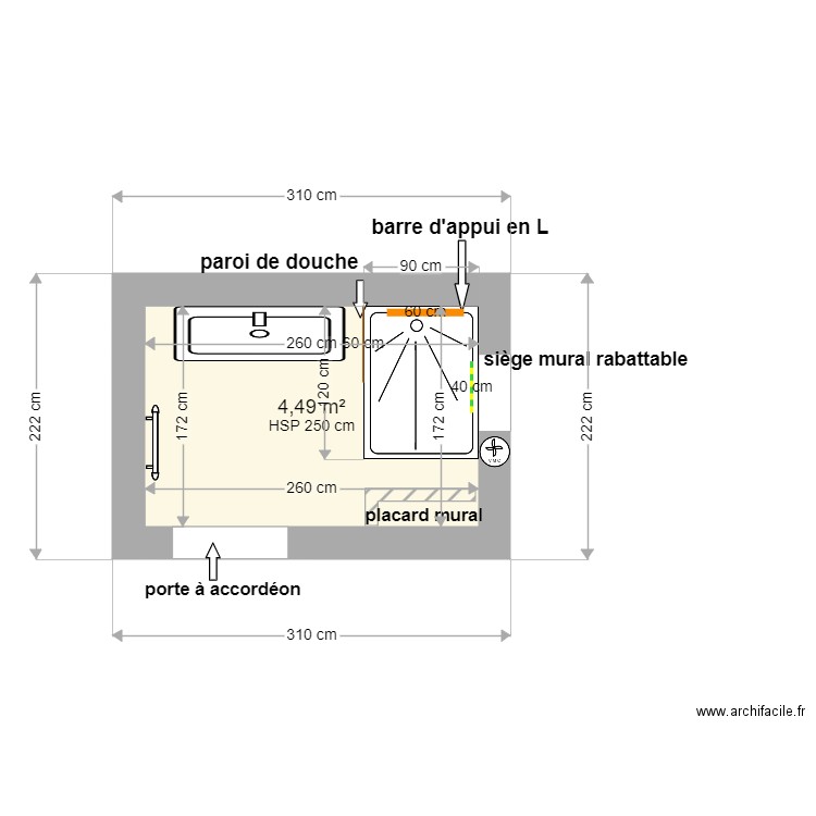 salle de bain M BOUTREUX. Plan de 1 pièce et 4 m2