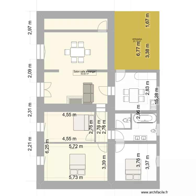 PLAN MAISON JACQUELINE. Plan de 3 Pièces et 77 m² PLAN MAISON JACQUELINE. Plan de 3 Pièces et 77 m²