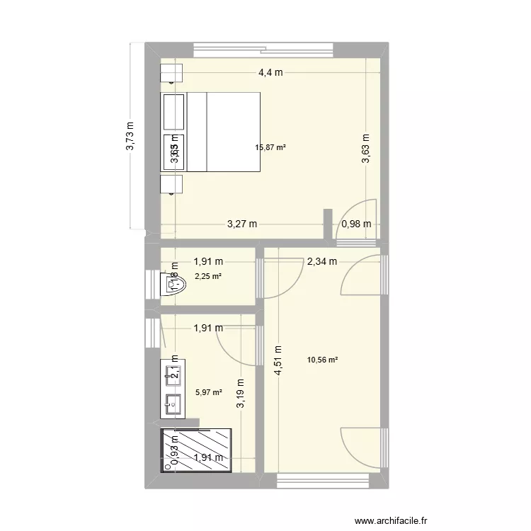 extension. Plan de 4  et 35 m²