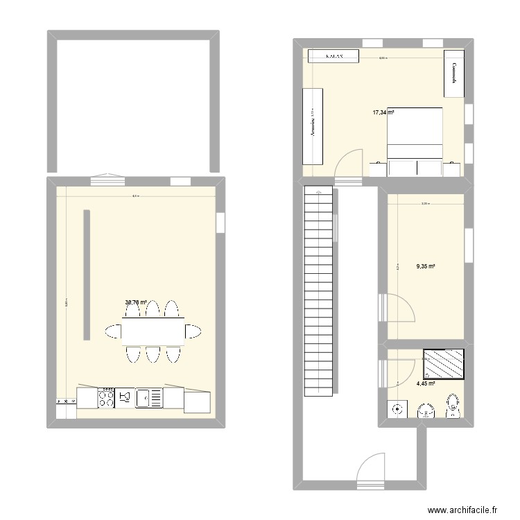 Coloc. Plan de 4 pièces et 62 m2