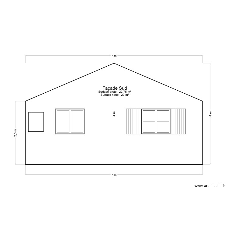 Façade sud. Plan de 0 pièce et 0 m2