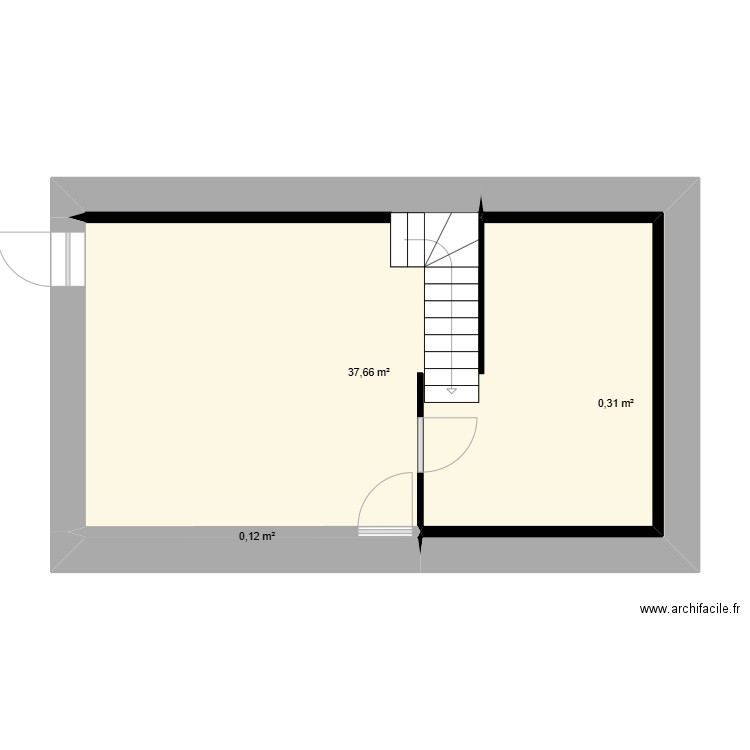 Le PEZ RDC. Plan de 3 pièces et 38 m2