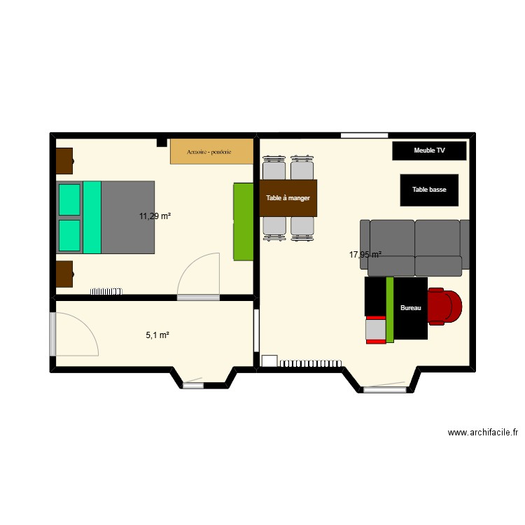 Appartement. Plan de 3 pièces et 34 m2