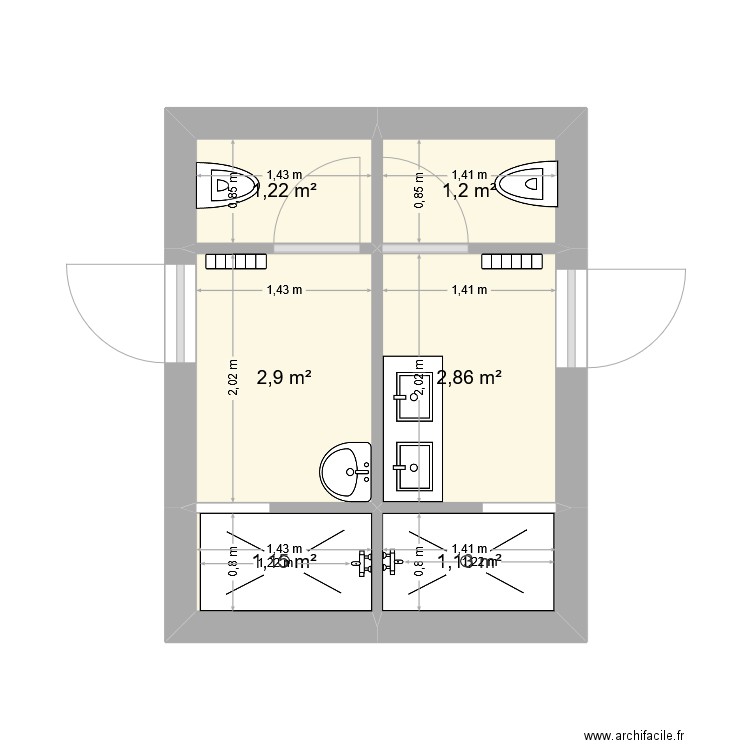 plan SDB 3. Plan de 6 pièces et 10 m2