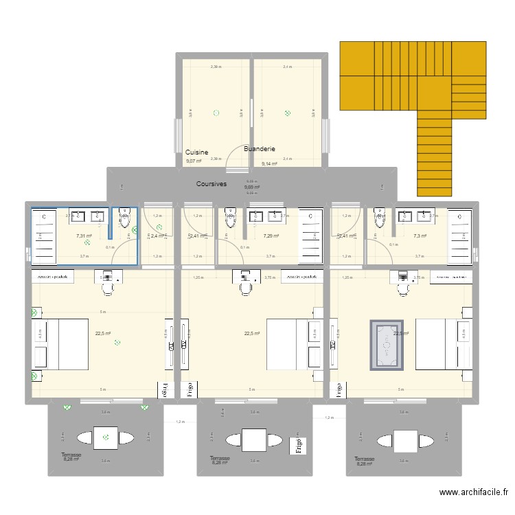 Etage Nosy Be V7. Plan de 45 pièces et 448 m2