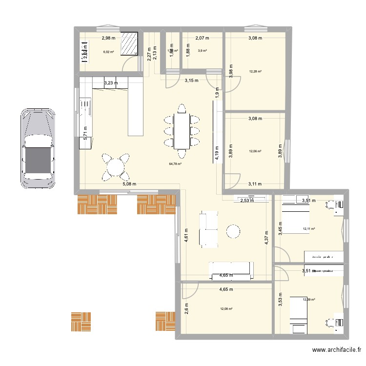 roba. Plan de 9 pièces et 137 m2