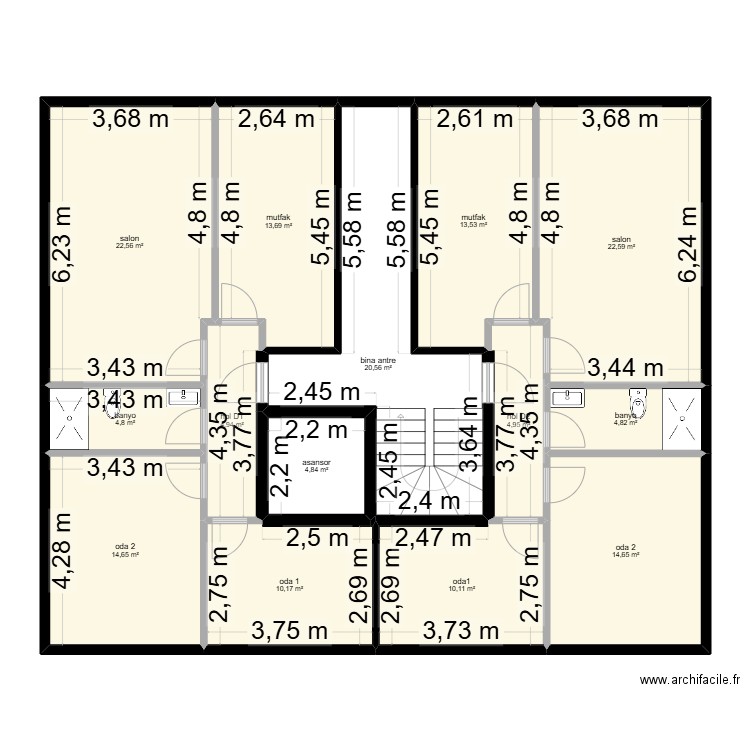 1255 ada 2 parsel bahçe kat B blok. Plan de 14 pièces et 167 m2