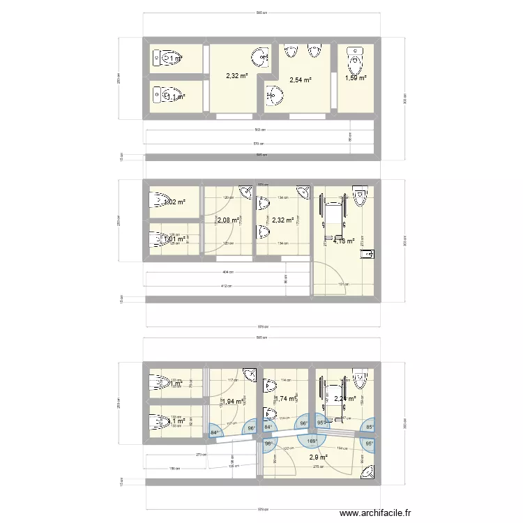 Toilette actuelle. Plan de 