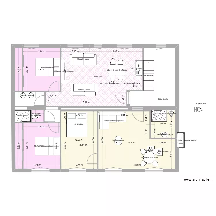 premier &eacute;tage renov V6. Plan de 8  et 90 m²