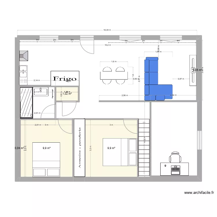 len 1. Plan de 5  et 21 m²