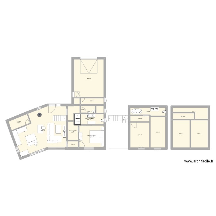 maison KF. Plan de 17 pièces et 152 m2
