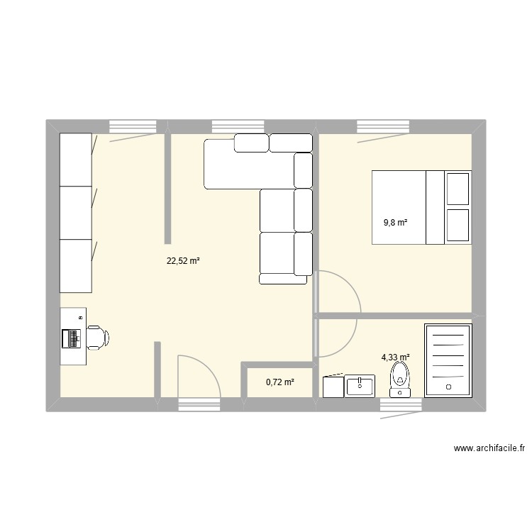 Studio de jardin environ 40m2. Plan de 4 pièces et 37 m2