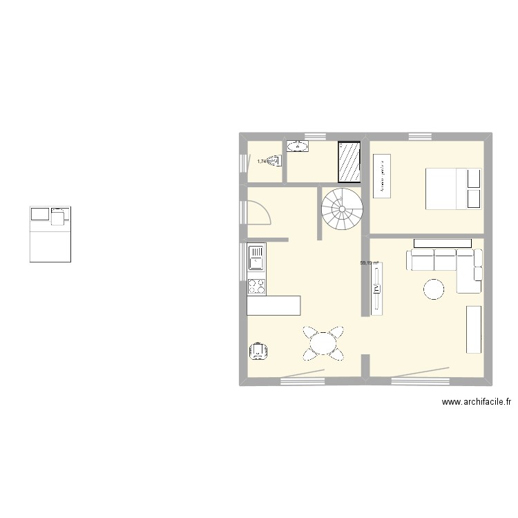 plan thomas. Plan de 2 pièces et 61 m2