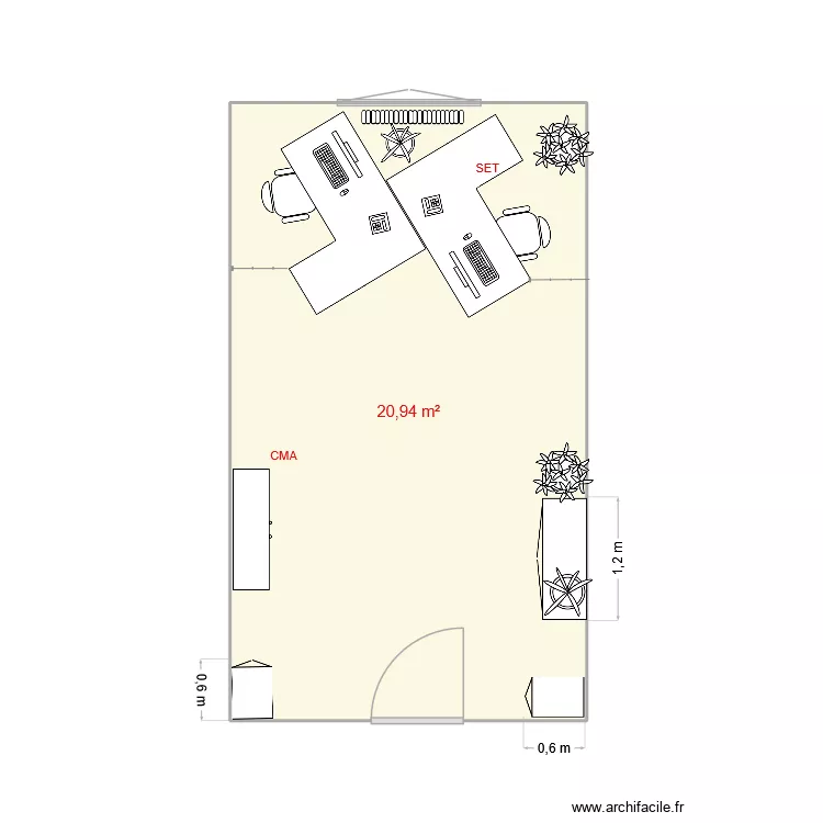 bureau111- SET+CDU. Plan de 1  et 21 m²