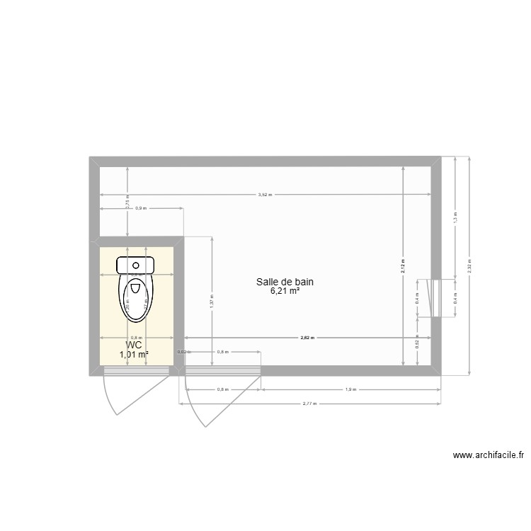 salle de bain v2 vide. Plan de 2 pièces et 7 m2
