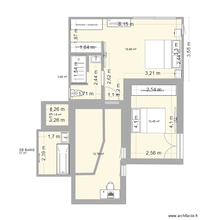 agrandissement autre. Plan de 6 pièces et 52 m2
