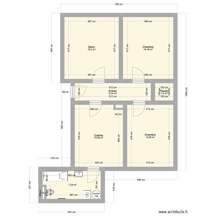 RDC Yutz. Plan de 9 pièces et 71 m2