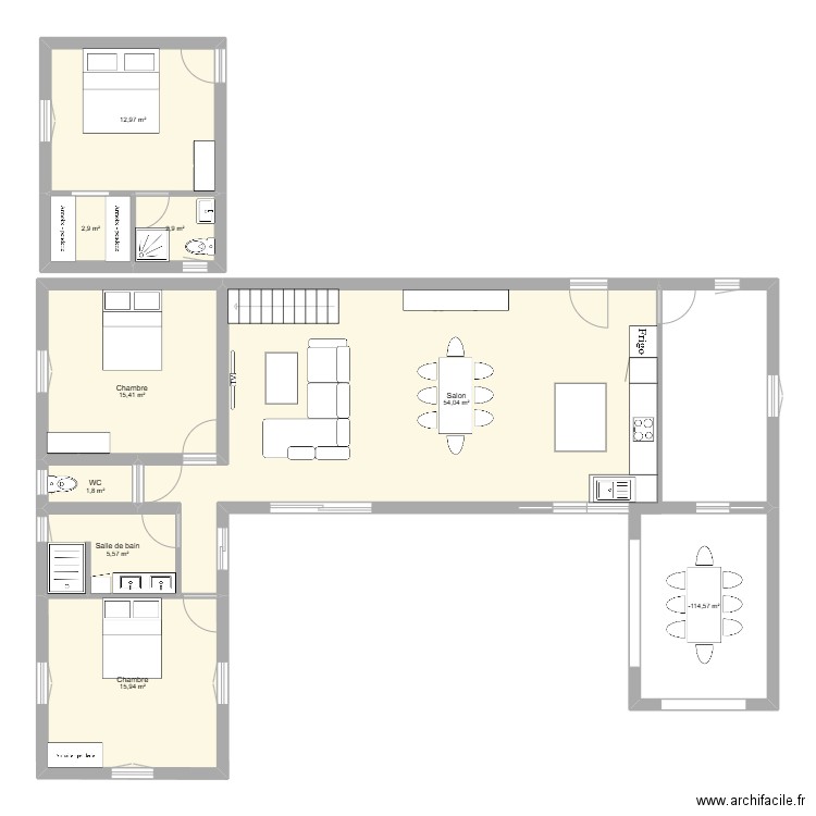 plan 1. Plan de 9 pièces et 125 m2